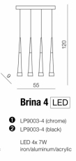 Lampa LED Wisząca Brina 4 Black LP9003-4 BLACK